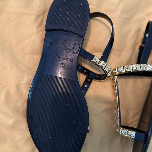 Stuart weitzman black, and gold slides sandals - Picture 3 of 4